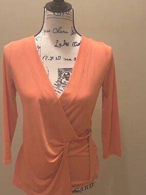 Lauren Ralph Lauren NWT Wrap Top Small Coral Pink 3/4 Sleeve Chic Blouse